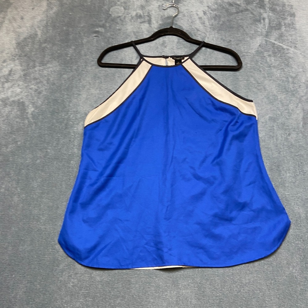 Ann Taylor Blouse Top Womens Petite Large Blue Halter Neck Outdoor Back Button